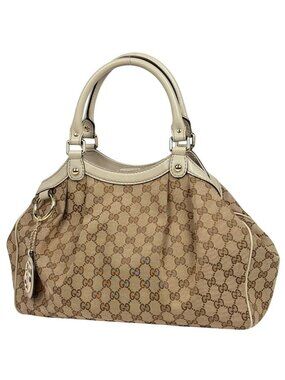Gucci GG Pattern Ski Handbag Canvas Beige Ivory